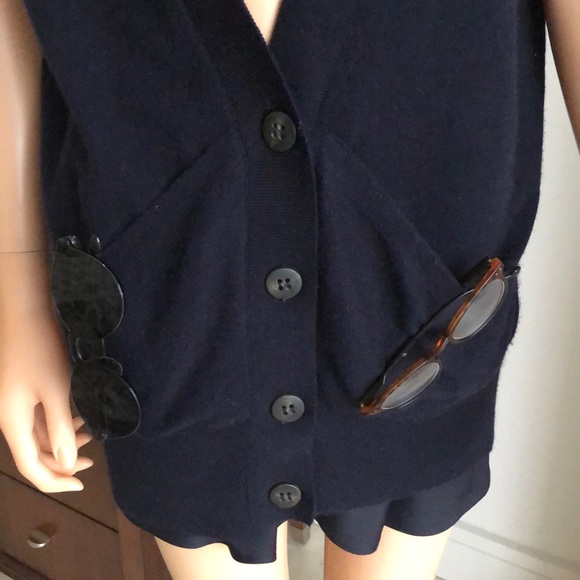 VINCE NAVY CASHMERE VEST WITH DROP SHOULDER - Picture 2 of 7